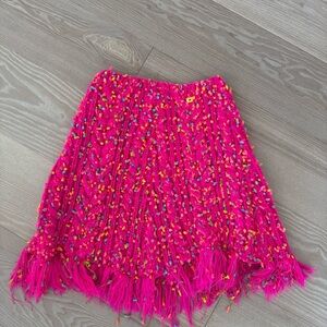 Peace of Cake Hot Pink Knitted Shawl youth L/XL 12-14 Confetti Fringe